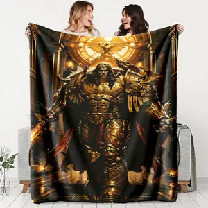Golden Armor Theme Blanket, Thick Warm Blanket, Soft Flannel Material, Warm and Durable, Ideal Gift for Sci-Fi Fans & Gamers, Home Decor Accessory