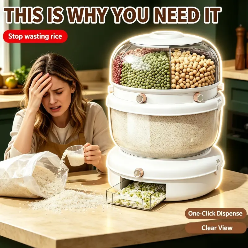 GoldSnake Airtight Seal Dry Food Storage Container - 317oz Large Lidded Slim Space-Saving Cereal Dispenser, BPA-Free Rotatable Pantry Bin for Flour, Sugar, Kitchen Countertop Organizer