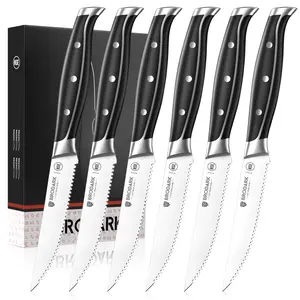 BRODARK Steak Knives, Serrated Steak Knives Set of 6 with Full Tang Handle, Dishwasher Safe Stainless Steel Steak Knife Set, NSF Certified, Steel-King Series Outdoorfun
