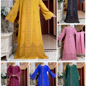 Dubai Crystal Abaya cream Color with Detailed Trim and Fringe Design