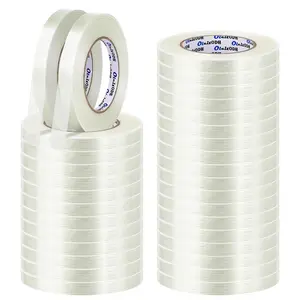 Oleitodh 32 Rolls Strapping Tape 1/2 Inch X 60 Yards 5.5 Mil Fiberglass Filament Packing Tape Transparent Reinforced Heavy Duty Mono Filament Packing Strips for Shipping Sealing Binding Fixing
