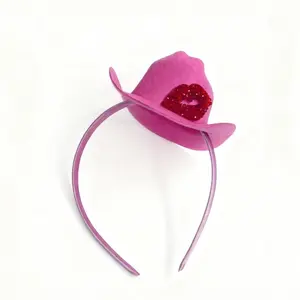 Rhinestone Lip Mini Cowboy Hat Hairband, Cute Party Headwear for Kids and Adults, Festival Makeup Ball Decoration