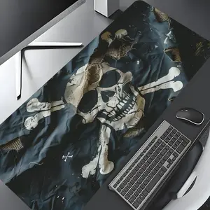Pirate Skull & Crossbone Pattern Mouse Pad, Rectangle Gaming Mouse Pad, Non-slip Mousepad, Desk Keyboard Mouse Mat for Home Office Game Room, Halloween
