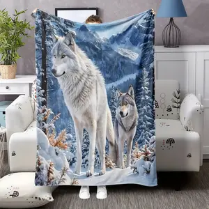 Wolf Digital Print Flannel Blanket, Soft Comfortable Gift Blanket, All-Season Use, Suitable for Bed Sofa Office Travel, Flannel Throw Blankets