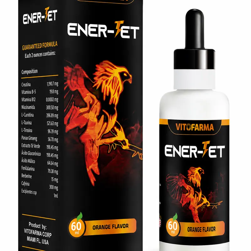 Vitofarma Ener-Jet Liquid Poultry Vitamin C Supplement Bottle - Vitality, Energy Boost Bird Healthcare for Chickens & Roosters, 60 mL (2.03 oz) Orange Flavor with 4:1 Maca Extract & Essential Nutrients