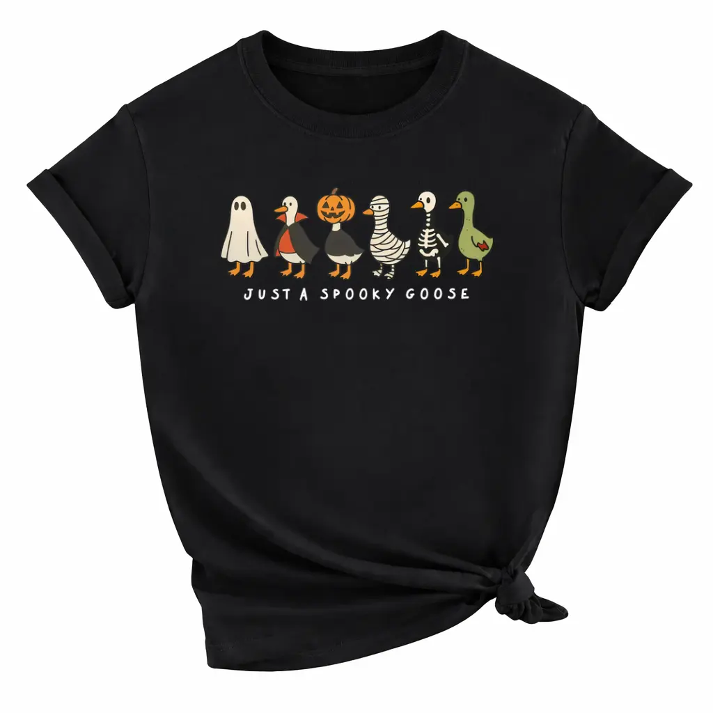 Halloween Funny Goose Shirt, Just a Spooky Goose Tee, Skeleton Goose Spooky Season Graphic Top, Retro Spooky Tee Unisex Apparel