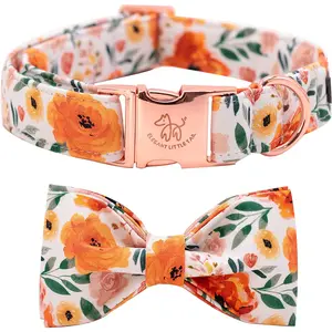 Elegant Little Tail Floral Dog Collar with Bow, Comfotable Dog Bowtie, Bowtie Dog Collar Adjustable Girl Dog Collars for Small Medium Large Dogs and Cats Elegant little tail