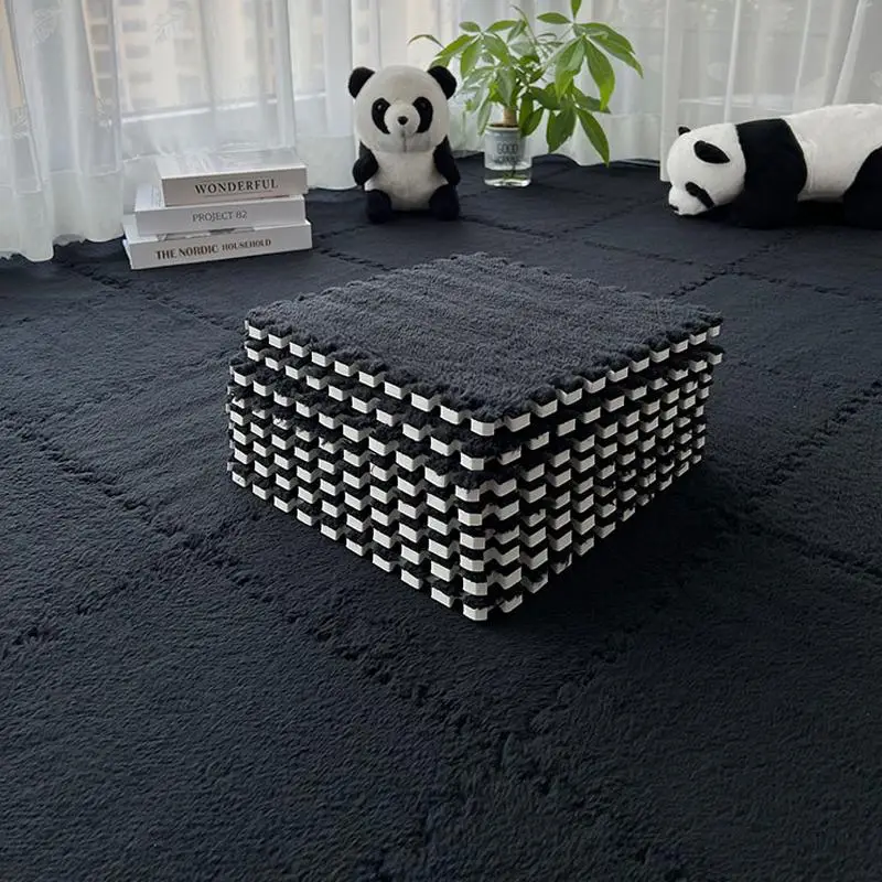 Plush Foam Interlocking Carpet Tile Floor Mat, 10pcs Fluffy Square Interlocking Puzzle Area Rug, Rugs for Room Men, Soft Anti-slip Floor Mat, Summer E