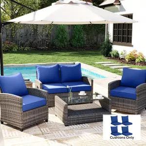 8 Patio Chair Cushions with Seat & Backrest Fade Resistant Navy Blue Quick Drying Fabric High Density Foam Durable UV Resistant All Seasons