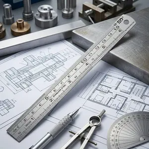 Stainless Steel Ruler with Non-Slip Grip, Double-Sided Scale for Architecture & Engineering Drafting, Precision Machining, DIY Models, Rust-Proof Metal Straight Edge Tool, Anti-Corrosion, Durable Measuring Scale