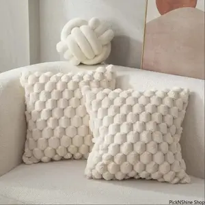 1Pc Pineapple Grid Turtle Pattern 3D Soft Plush Pillowcase, Cream White Decorative Throw Pillow Cover, Stylish Cushion Case for Living Room Sofa Bedroom Home Decoration