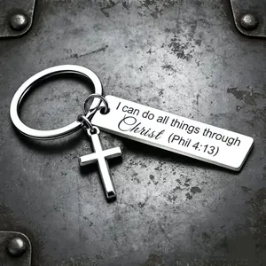 Phil 4:13 Bible Verse Cross Keychain, Sacred Faith Symbol Meaningful Comfort Christian Daily Accessory Gift