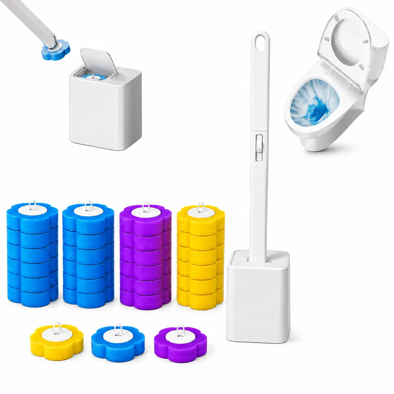 ToiletWand Disposable Toilet Cleaning Refills, 24 Count, Toilet Bowl Cleaning Wands, Disposable Sponge Heads with Extended Handle, Wall-Mounted Toilet Cleaning System