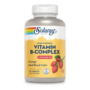 Solaray Vitamin B-Complex Chewables - Strawberry, 50 Tablets, Energy & Red Blood Cells, Dietary Supplement for Healthy Living