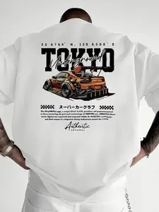 Summer New Tokyo Underground Racing Rx-7 Print T-Shirt, Japanese Jdm Street Trend, Loose Round Neck Unisex Short Sleeve