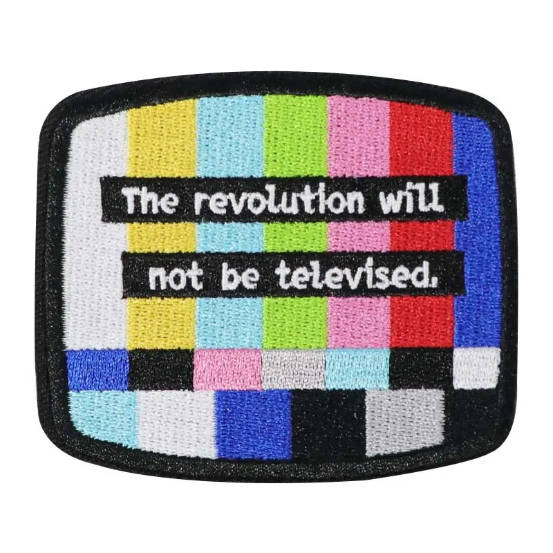 The Revolution Will Not Be Televised Embroidered Patch, Geometric Embroidery Design, Iron-On Back Adhesive for Jackets Hats Accessories, Unique Clothing Decor