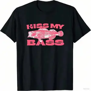Kiss My Bass Vintage Style Fishing T-Shirt, Fisher Graphic Shirt Pink Design Menswear