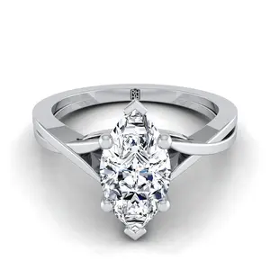 Delicate Twist Cathedral Solitaire Marquise Engagement Ring Setting in Platinum