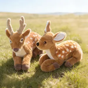 Realistic Plush Deer Toy, Soft Wool Fleece Animal, Wild Animal Birthday Gift for Kids, Valentine's Day & Mother's Day Present, Cuddly Stuffed Animal