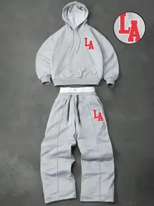 Men's two-piece Fitted Activewear hooded sweatshirt set, featuring a hooded sweatshirt paired with drawstring sweatpants, athletic letter pattern design, ideal for autumn and winter.