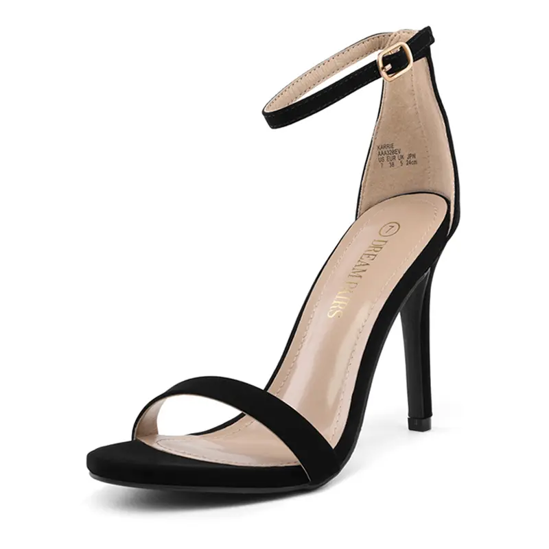 Dream Pairs Women's Strappy Stiletto Heeled Sandals, Elegant Open Toe Ankle Wrap Party Shoes with 4.5-Inch Heel, Black Strappy Sandals, Ankle Wrap Sandals