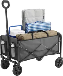Folding Utility Wagon Cart, 67L Capacity Holds 220lbs – Heavy Duty Collapsible Wagon with Detachable 360° Rotating Wheels and Brakes, Waterproof Oxford Fabric, Adjustable Handle for Camping Beach Shopping Gardening