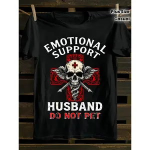 Funny Emotional Support Husband T-Shirt for Men - 100% Cotton Plus Size Casual Tee with Wedding Ring & Marriage Cross Print, Husband Gift for Couples, Humorous Marriage Apparel, Fit Short Sleeve.png
