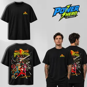 Mighty Morphin Power Rangers Megazord Heavy Cotton T-Shirt – Retro 90s TV Series, Movie & Game Superhero Vintage Graphic Tee, Classic Comic Style Unisex Top For Fans & Collectors