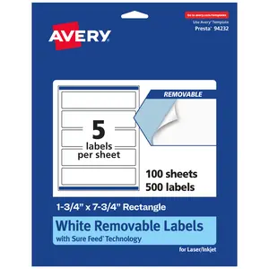 Avery Matte White Removable Rectangle Labels with Sure Feed Technology, Print-to-the-Edge, 1.75" x 7.75"