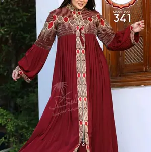 Elegant Abaya Model  in Rich burgundy with Intricate Embroidery and Pleated Design for Women 3X