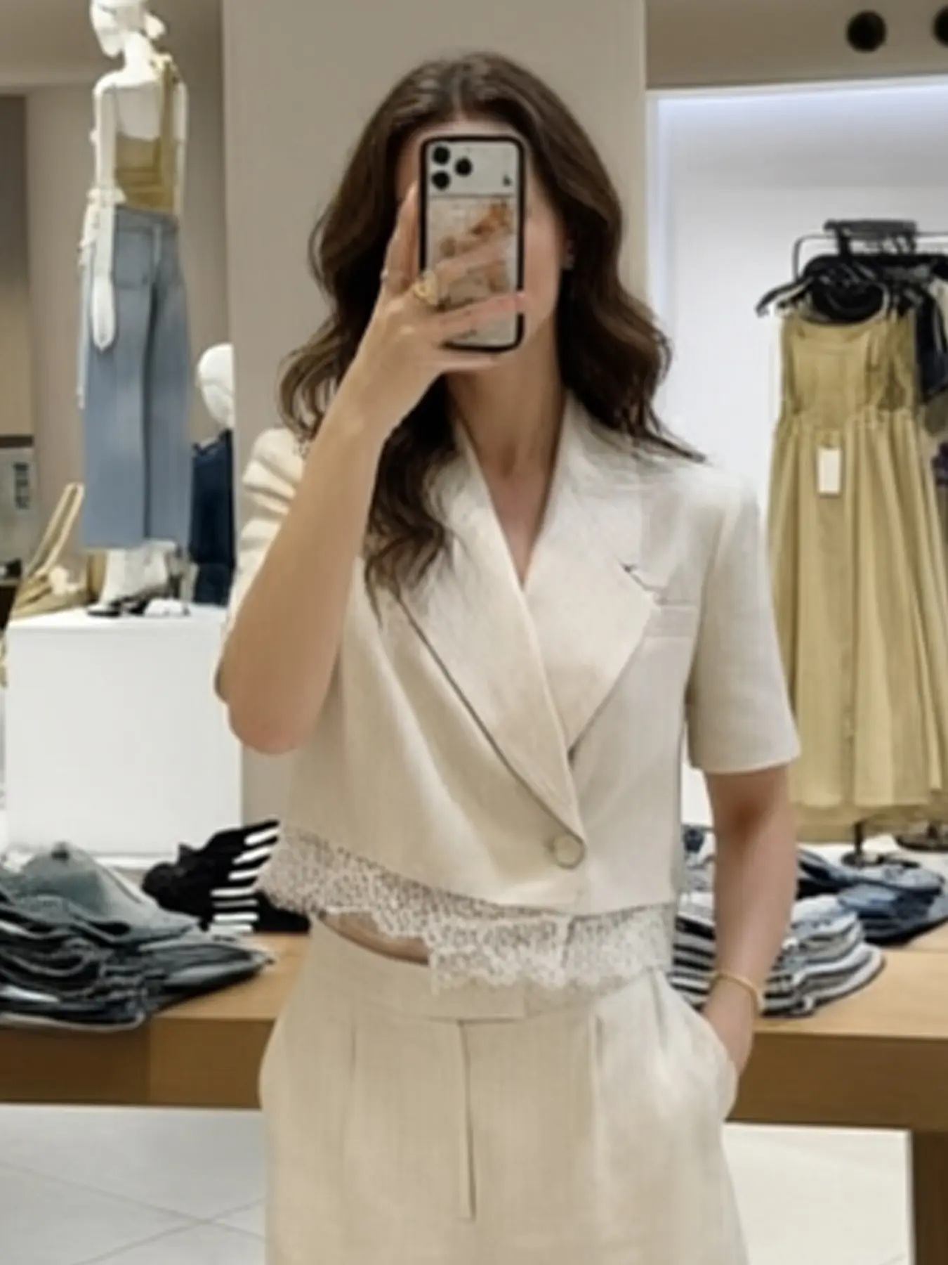 Cropped Blazer Women's Jacket Woman Summer Beige Short Sleeve Blazer Women's Blazer Tailoring With Lace Trim Office Look Chic Elegant Casual Cropped Jacket For Female