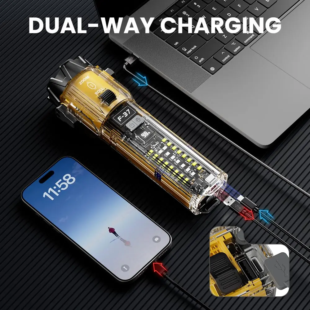 TikTokShop Black Friday Deal 10-in-1 High Power Flashlight - Compact Multitool Torch, High Lumen LED Long Throw Beam, Emergency Hammer Window Breaker, Portable Multi-Function Torch for Outdoor Camping, Car Safety, High Power Flashlights, Compact Multitool