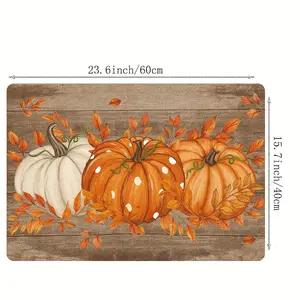 Farmhouse Autumn Doormat - Pumpkin & Polka Dot Fall Decor Mat with Non-Slip Backing, Soft Flannel like Texture for Front Door, Living Room, Kitchen - Halloween, Thanksgiving, Christmas Decoration - Easy-Clean Indoor Outdoor Mat, Seasonal Home Accessory