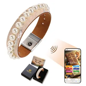 Youtysunny NFC Bible Bracelet: Elegant pearl leather, waterproof & durable. No app/charges. Delivers mood-based verses & music in 10+ languages for emotional comfort & spiritual healing. Black Friday limited gift.