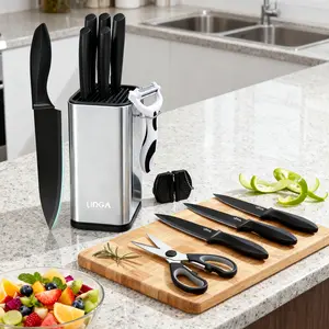 10pcs Kitchen Knife Set with Stainless Steel Block-Dishwasher Safe & Non-Slip Ergonomic Handles,Complete Chef, Santoku, Paring Knives & Shears for Home Cooks, Camping, Restaurants - Ideal Gift for Chefs, Fathers, Mothers(Christmas Present)