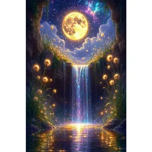 1PCS Moonlit Waterfall Diamond Painting Kit for Adults Kids DIY Crystal Rhinestone Art Home Decor with G