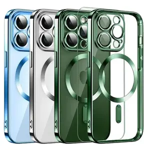 Plating Soft Clear Case for iPhone 17 Air 16 15 14 13 12 11 Pro Max Wireless Charging Magsafe Shockproof TPU Cover Weak Magnetic Protective Casing