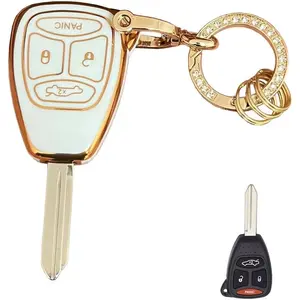 Soft TPU for Jeep Key Fob Shell Fits for Jeep Wrangler/Compass/Dodge Ram/Durango/Caliber/Nitro/Dakota/Chrysler (E-White)