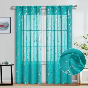 Quandoli Silver Plated Marble Rod Sheer Curtains Semi Blackout Finished Living Room Window Treatments