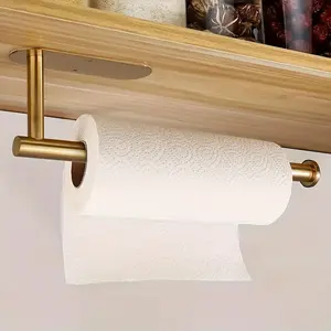 Space-Saving Stainless Steel Paper Towel Holder - Self-Adhesive, Under Cabinet Storage Rack for Kitchen Organization