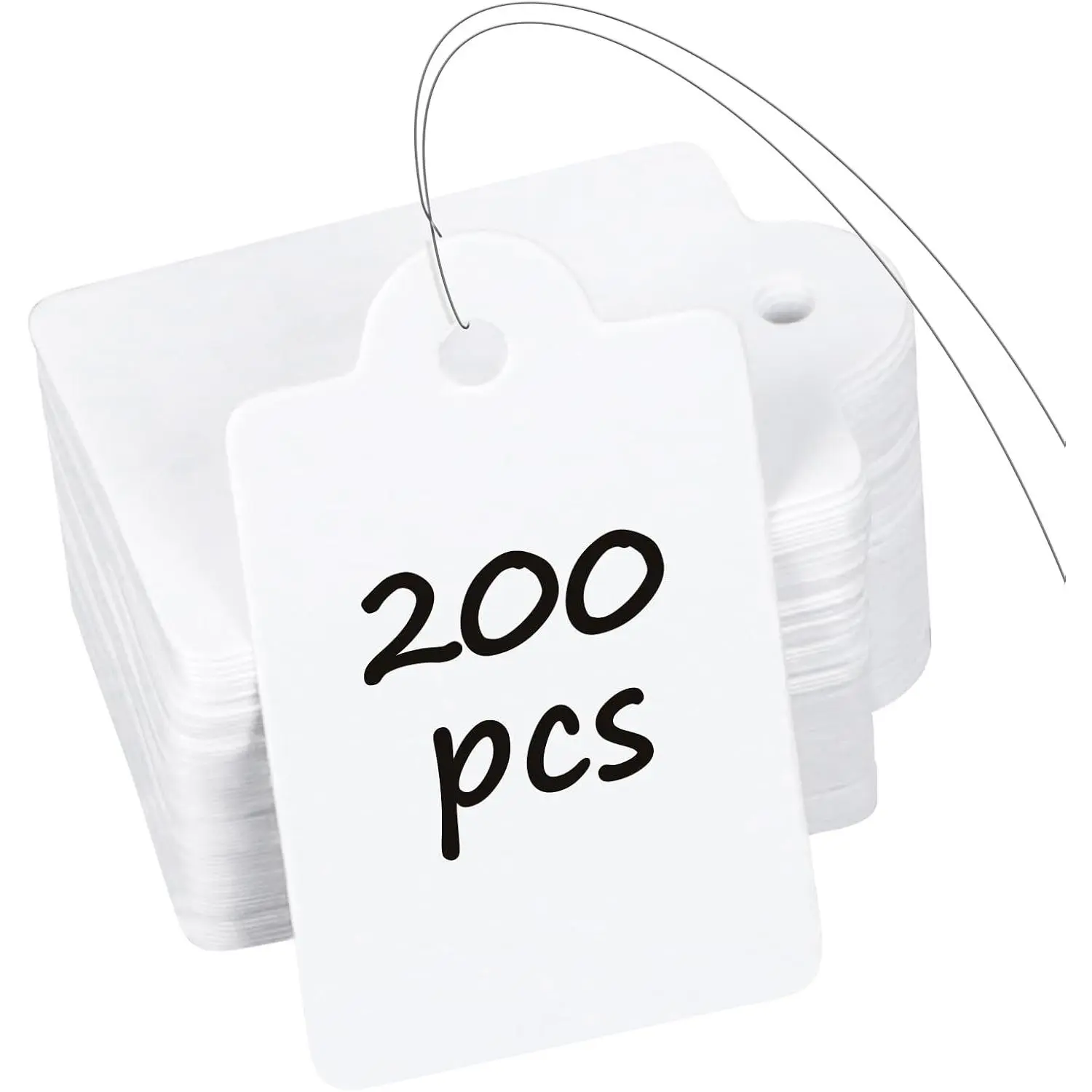 200 count Price Tags with 200 count Wires 1 Inch Writable Price Labels White Price Display Tags for Pricing Clothing Luggage Tools Blank Hang Tag Merchandise Marking Label, 1.38" x 0.87"