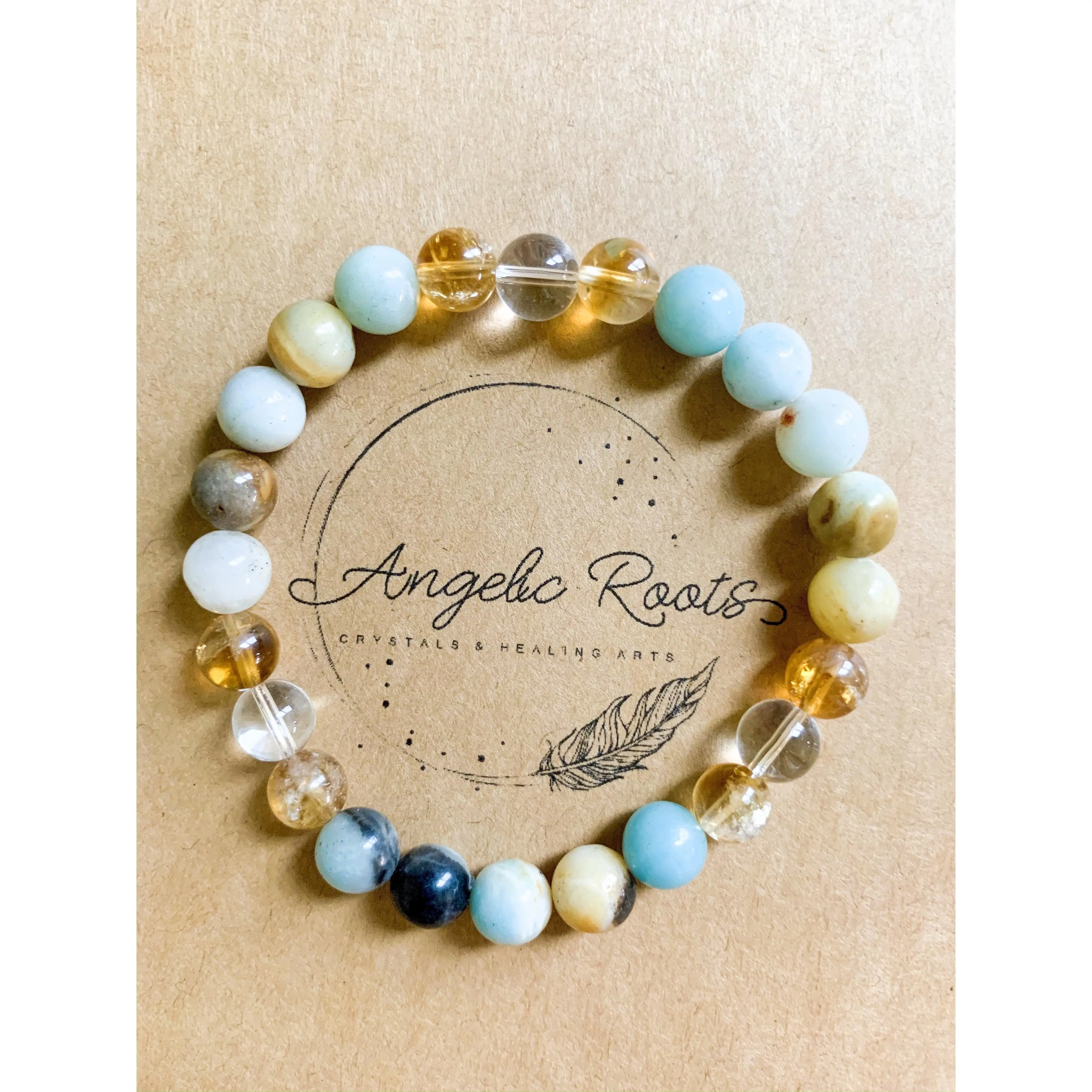 Amazonite, Citrine, and Clear Quartz Beaded Bracelet || Reiki Infused (In Store)