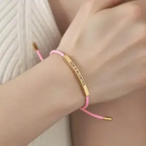Inspire Bracelet GOD IS IN CONTROL - Elegant 316L Stainless Steel & 18k Gold Plated Braided Nylon Adjustable Pink Bracelet with Unique Engraved Message