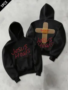Men's Hooded Sweatshirt, Short Box Fit, Simple Basic Design, Fun Band-Aid Religious Cross Pattern, Casual All-Season Wear, Unisex Valentine Gift