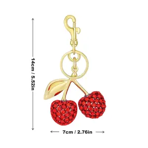 Cherry Keychain Bag Charm Bling Sparkly Metal Key Accessories for Purses Charms Handbags Pendant Gifts for Birthday Christmas Cute 14cm x 7cm Lightweight Portable Premium Alloy Material