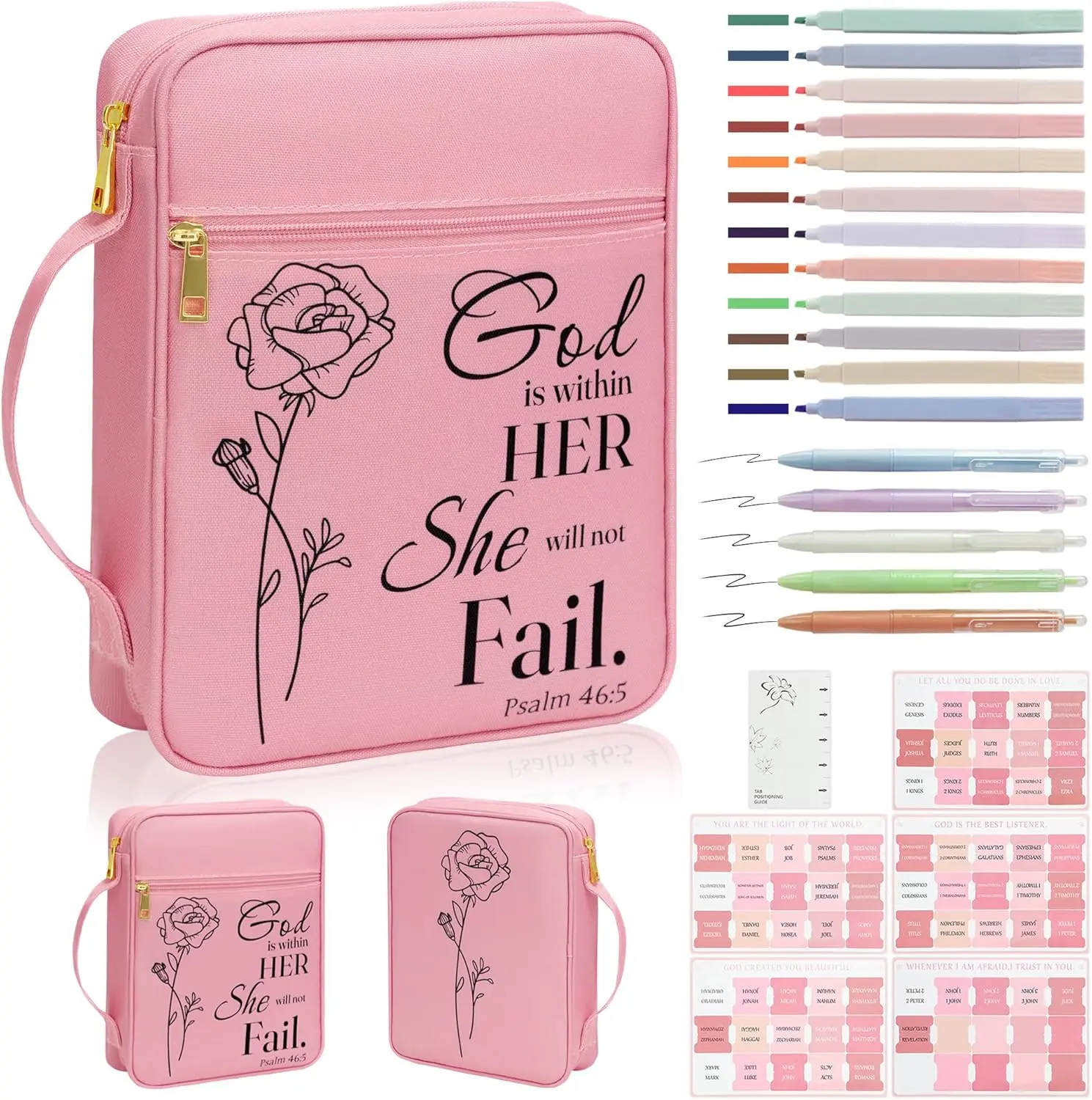 Women's Bible Cover, Bible Holder, Bible Study Supplies Accessories, Bible Cover Carrier, Carrying Organizer Bag, with Zipper and Pockets for Standard Size Bibles, Gift for Women (pink suit)