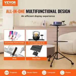Summervibes VEVOR Projector Stand, Laptop Stand Tripod Adjustable Height from 26.97 to 63 in, Portable Projector Tripod Stand with Tray Gooseneck Phone Holder, for Outdoor Movies, Home, Office, Stage or StudioVEVOR Super Brand Day