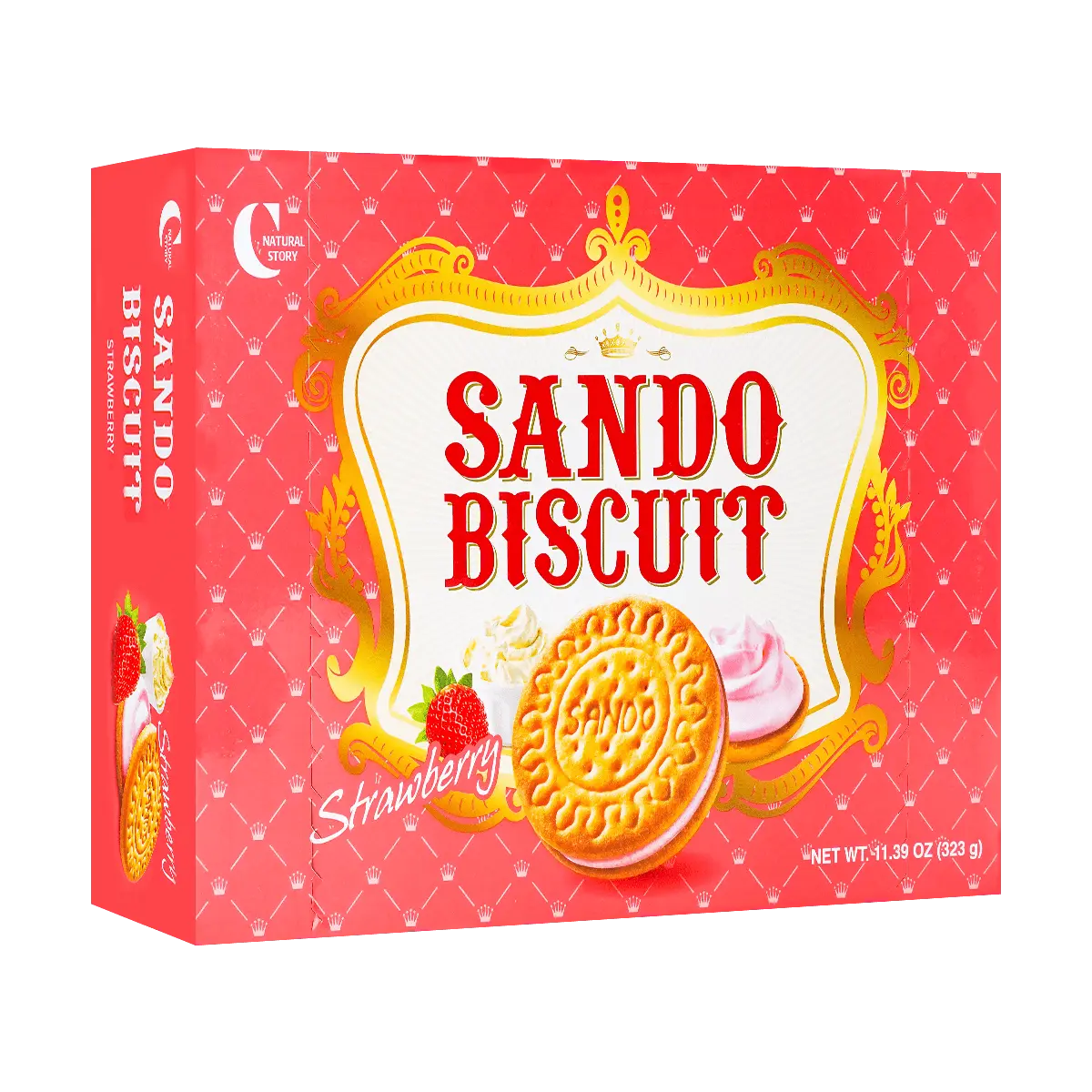 CROWN Korean Strawberry Cream Sandwich Cookies - Large 323g Box, Sweet & Crispy Snack for Parties & Gifts