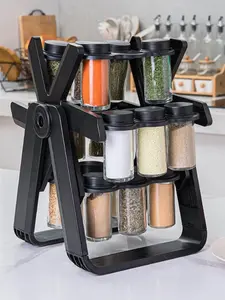 2025 Rotating Spice Rack Organizer Kitchen Seasoning Manager Rotating Ferris Wheel Spice Rack Spice Rack Organizer with 18 Glass Spice Jars for Countertop Kitchen Cabinet