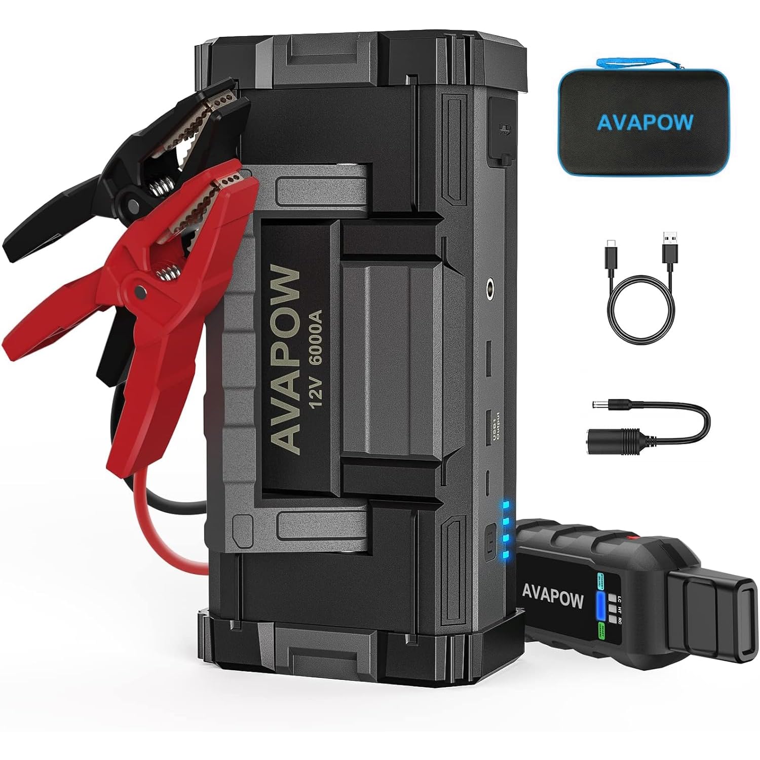 AVAPOW 6000A Car Jump Starter(For All Gas/Up to 12L Diesel),Power bank,Dual USB Quick Charge,AC/DC,12V Jump Pack with Built-in LED Bright Light